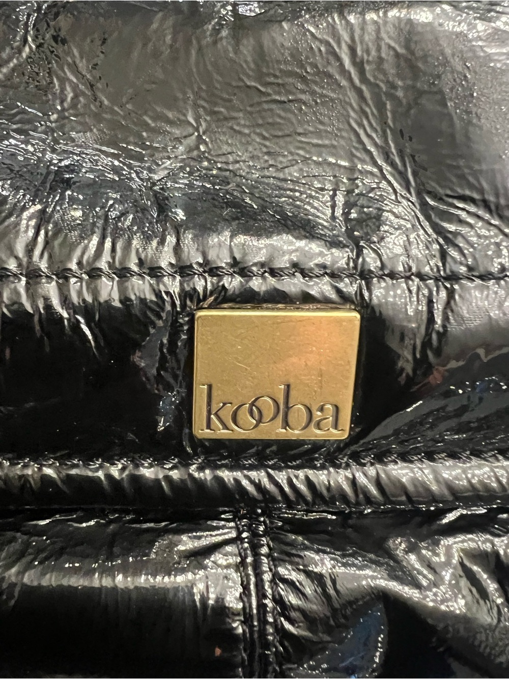 Vintage Kooba Black Crinkled Patent Leather Hobo Shoulder Bag - Gold Hardware - Picture 5 of 16